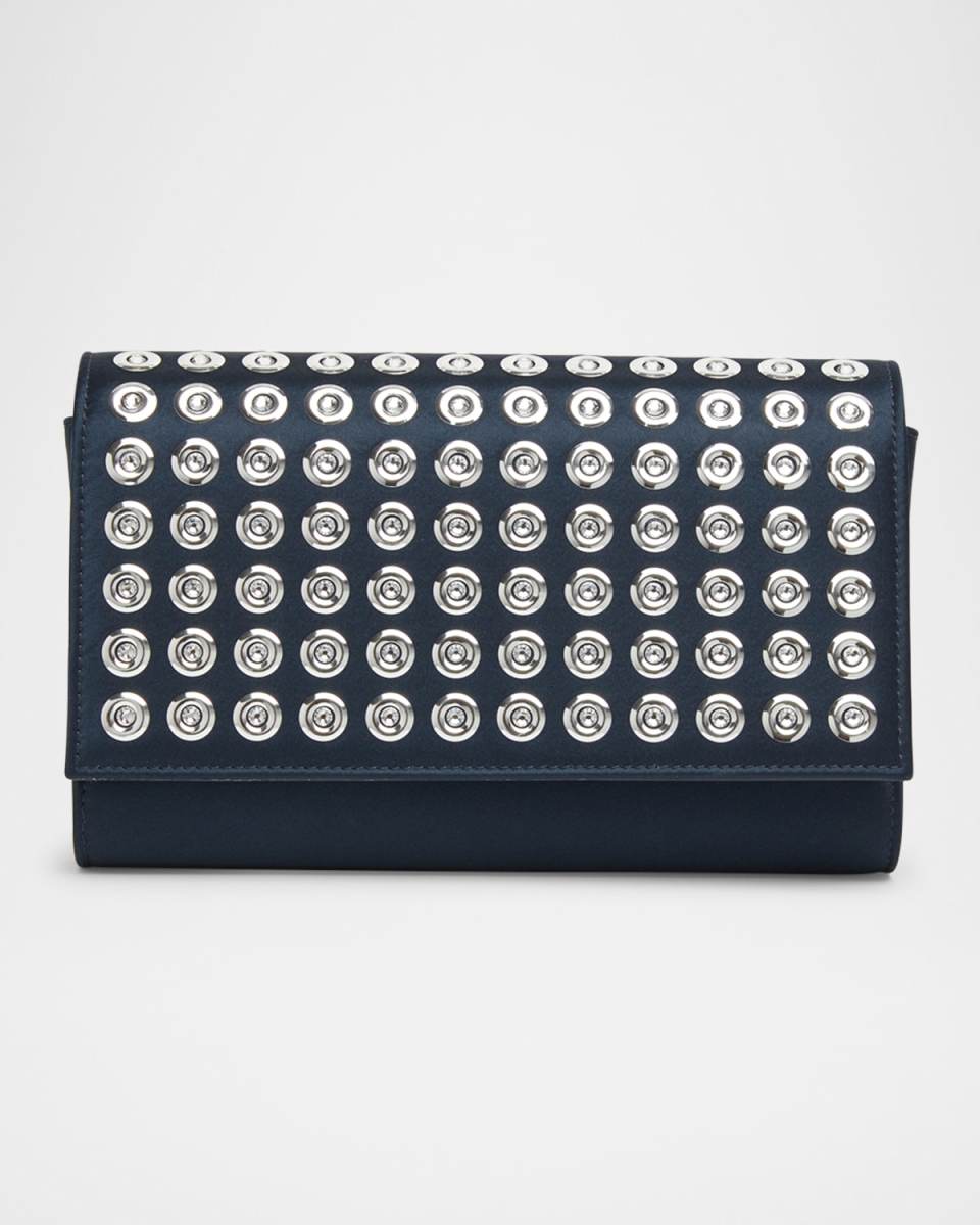 Paloma Mirror-Studded Chain Clutch Bag in Crepe Satin